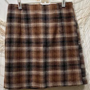 Brown Plaid Wool Skirt